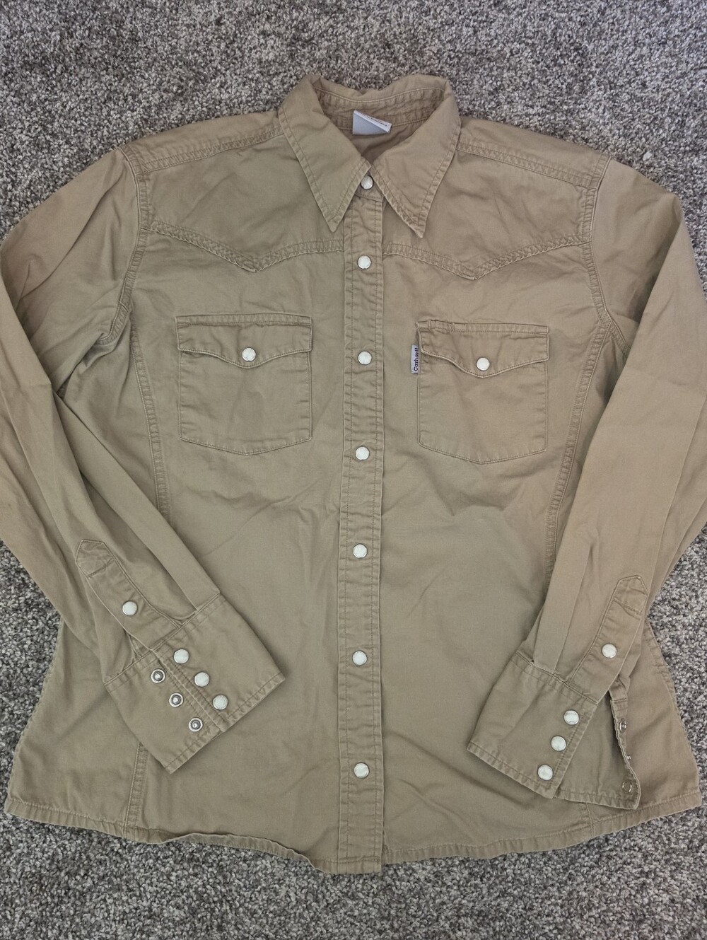 Carhartt Womans Cotton Tan Button Up Long Sleeve Shirt